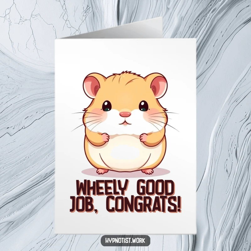 Funny Free Printable Congratulations Card: A chubby hamster is mesmerized by a shimmering, swirling pattern, celebrating a big win.